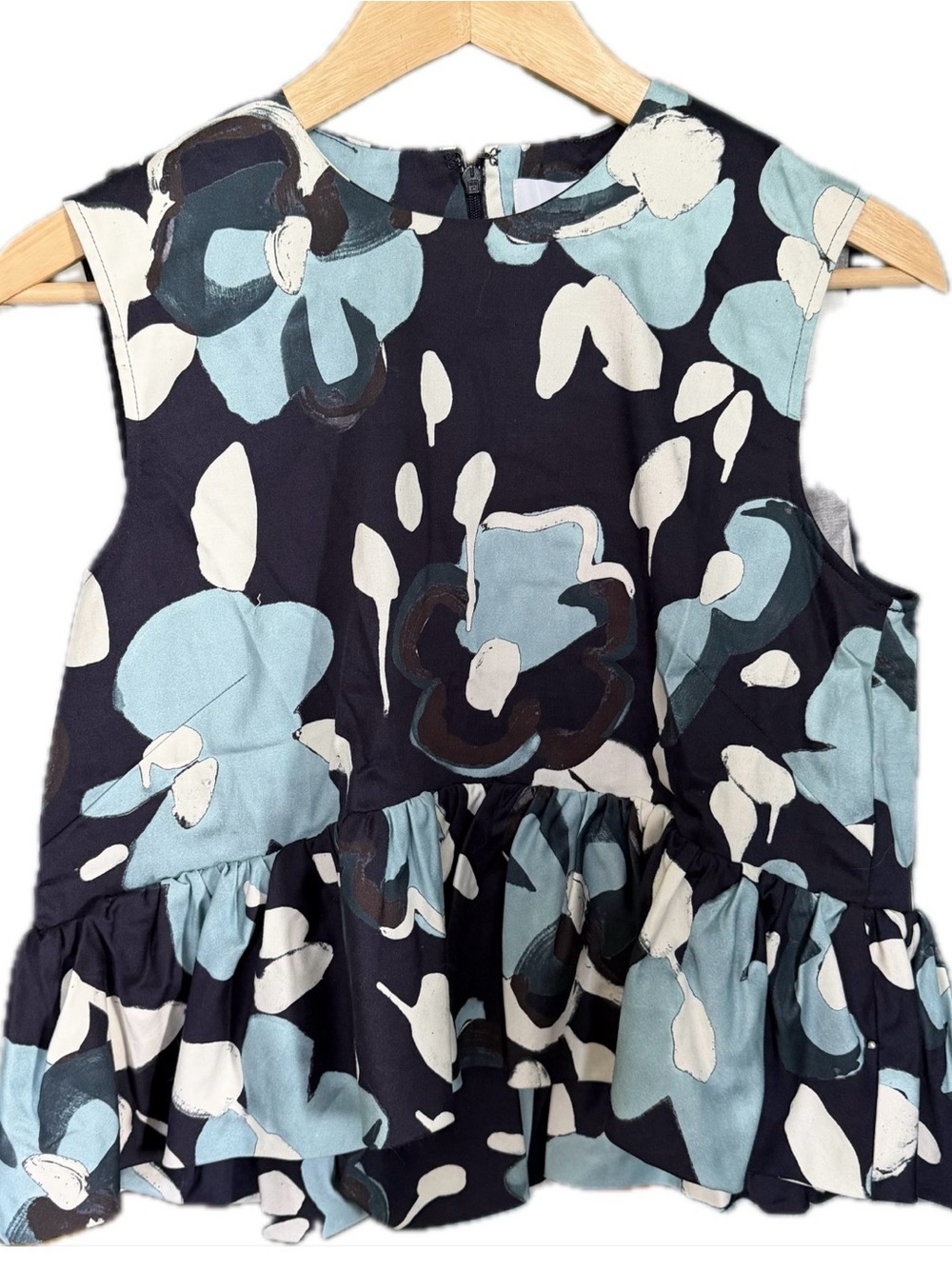 NWT Pearl by Lela Rose - Floral Painted Cotton Flounce Hem Top